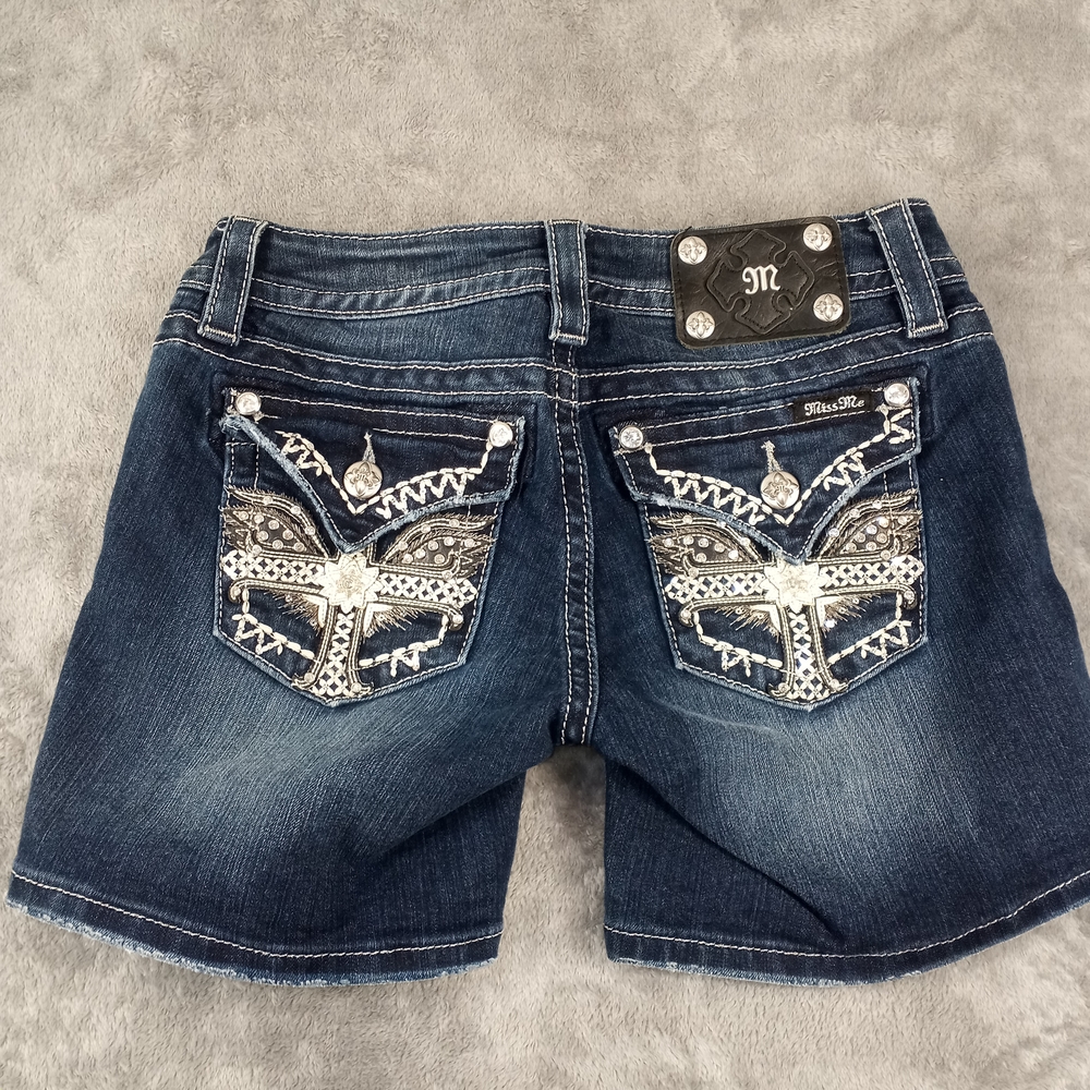 Miss Me Dark Blue Denim Women’s Shorts Size 27 - Picture 6 of 16